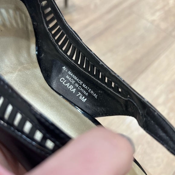 Coach and Four Slingback Black Open Toe Heels with Cut Out Elements - Picture 6 of 14